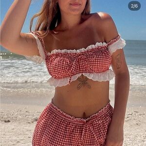 NWT Out From Under Pin Up Picnic Off-The-Shoulder Top Red Gingham Medium
